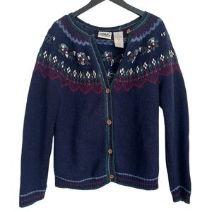 Vtg Northern Reflections Wool Blend Floral Embroidered Cottagecore Cardigan Sz M